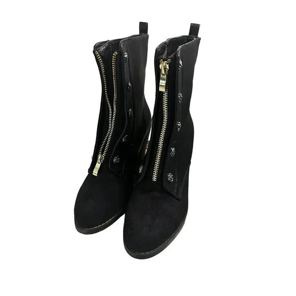 Queen Chateau Women's Black Front Zipper Ankle High Heel Booties Size US 7.5 - Picture 5 of 8